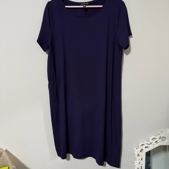 Eileen Fisher Asymmetrical Dress Short Sleeve Purple Size Medium - Picture 10 of 10